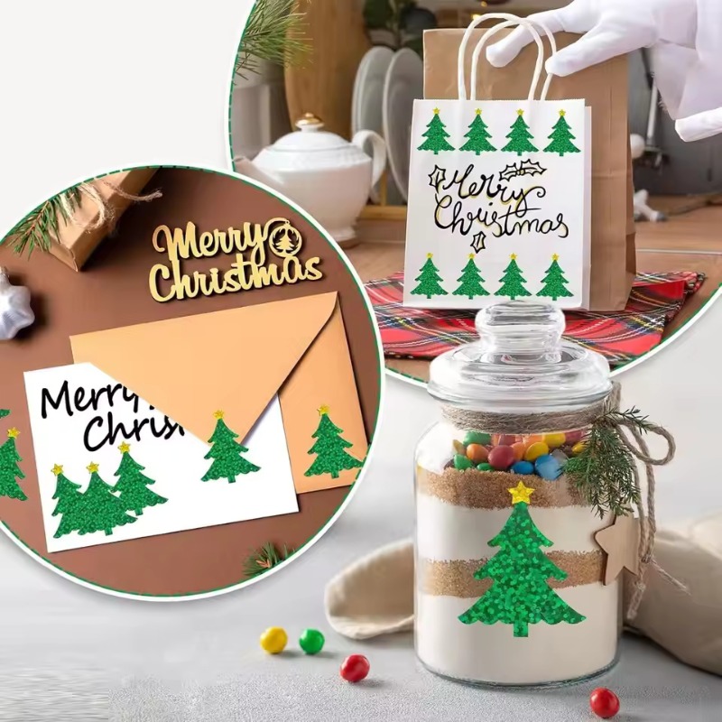 Ideal Stationery & Office Supply - Noel Parıltılı Ağaç Çıkartmaları (500 Adet