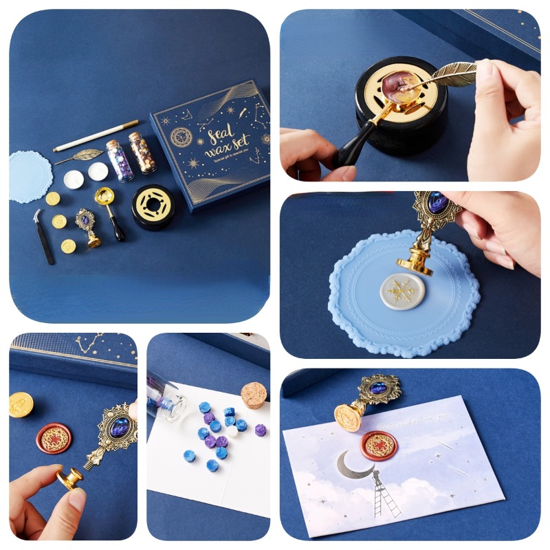 Wax Seal Stamp Kit - Yıldızlı yangın cila damga seti zarf