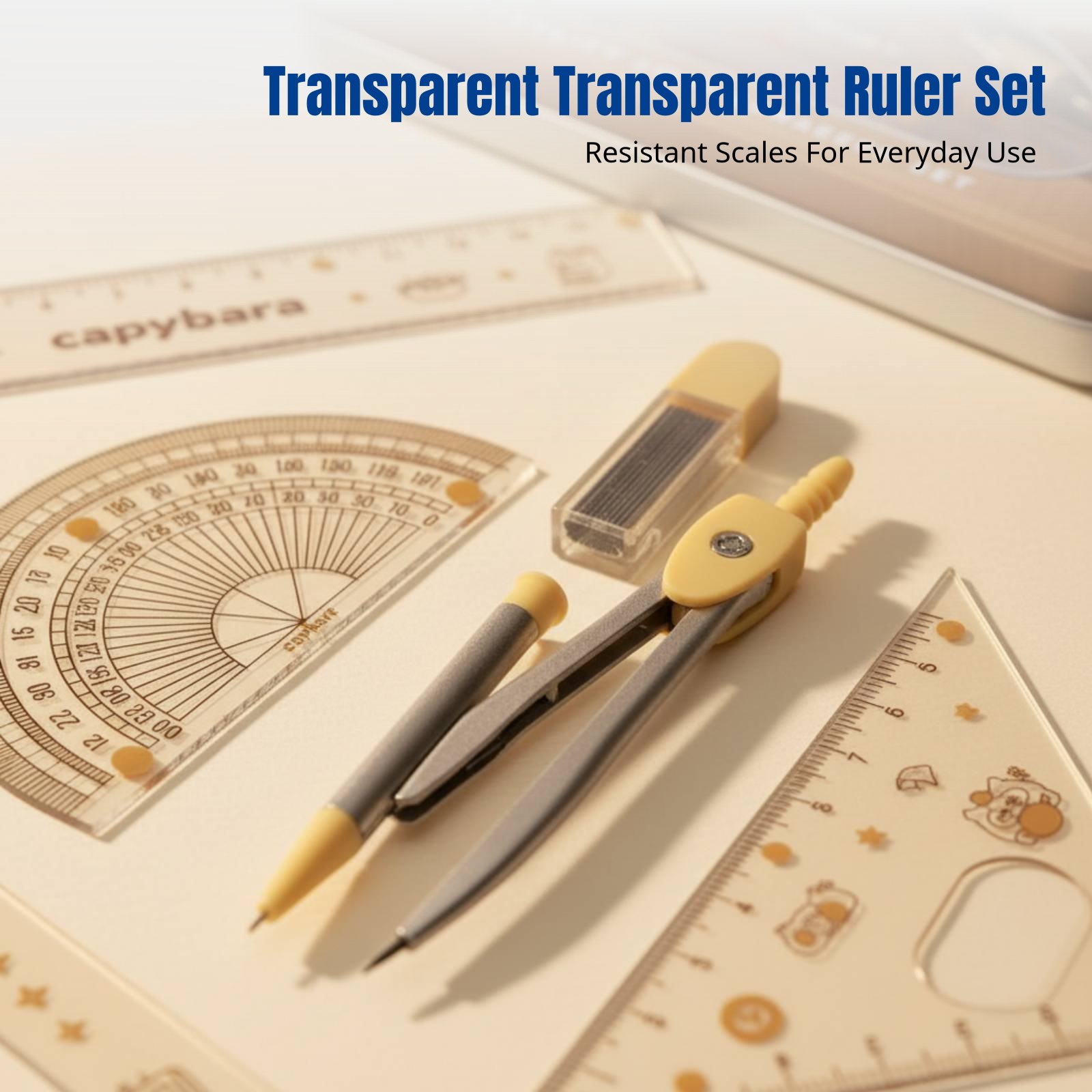 Ruler Set Transparent - Öğrenciler İçin Cetvel Seti, Çizgi Film